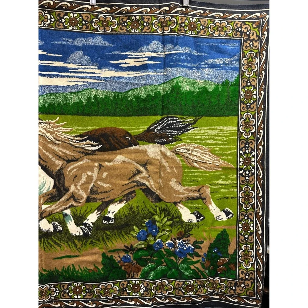 Vintage Turkish Cotton Horse Scene Wall Tapestry 39.5